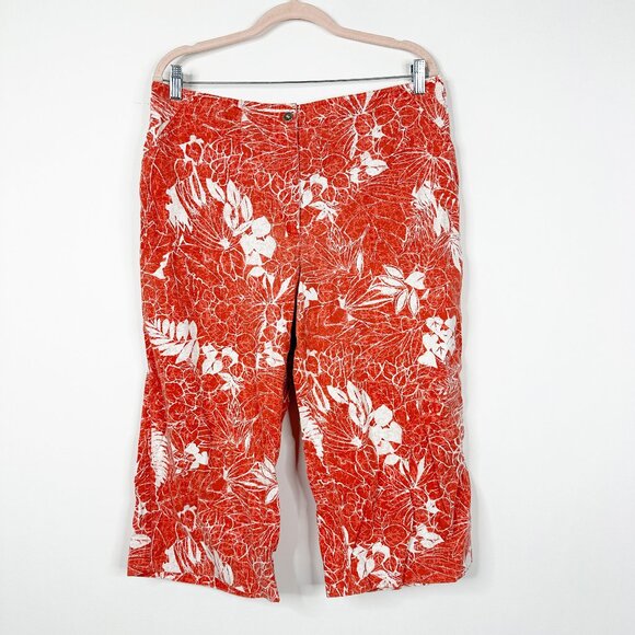 2/$30 Chico's Floral Print Pullon Capri Pant High Rise Salmon Orange 16 #A1434 - Picture 3 of 7